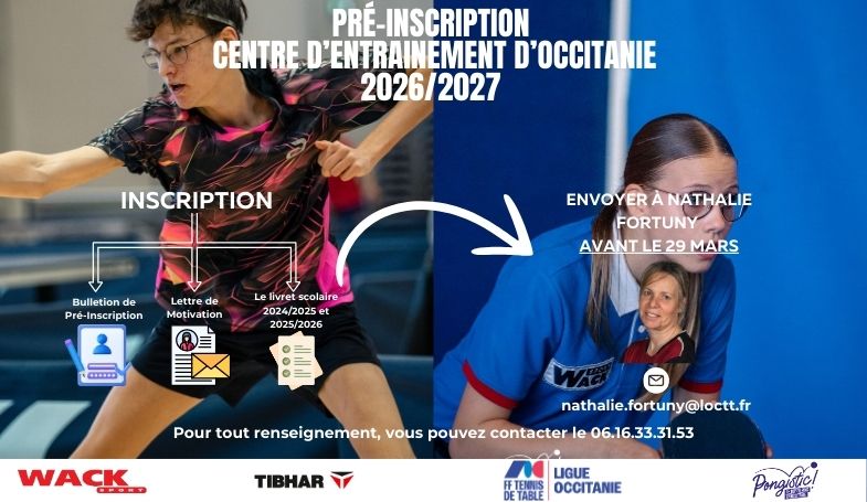 Pré-inscriptions Centre d’Entraînement 2026-2027