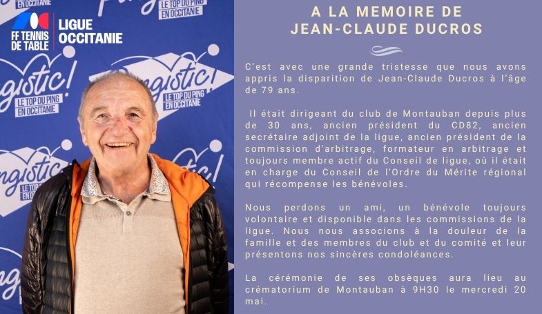 Disparition de Jean-Claude DUCROS